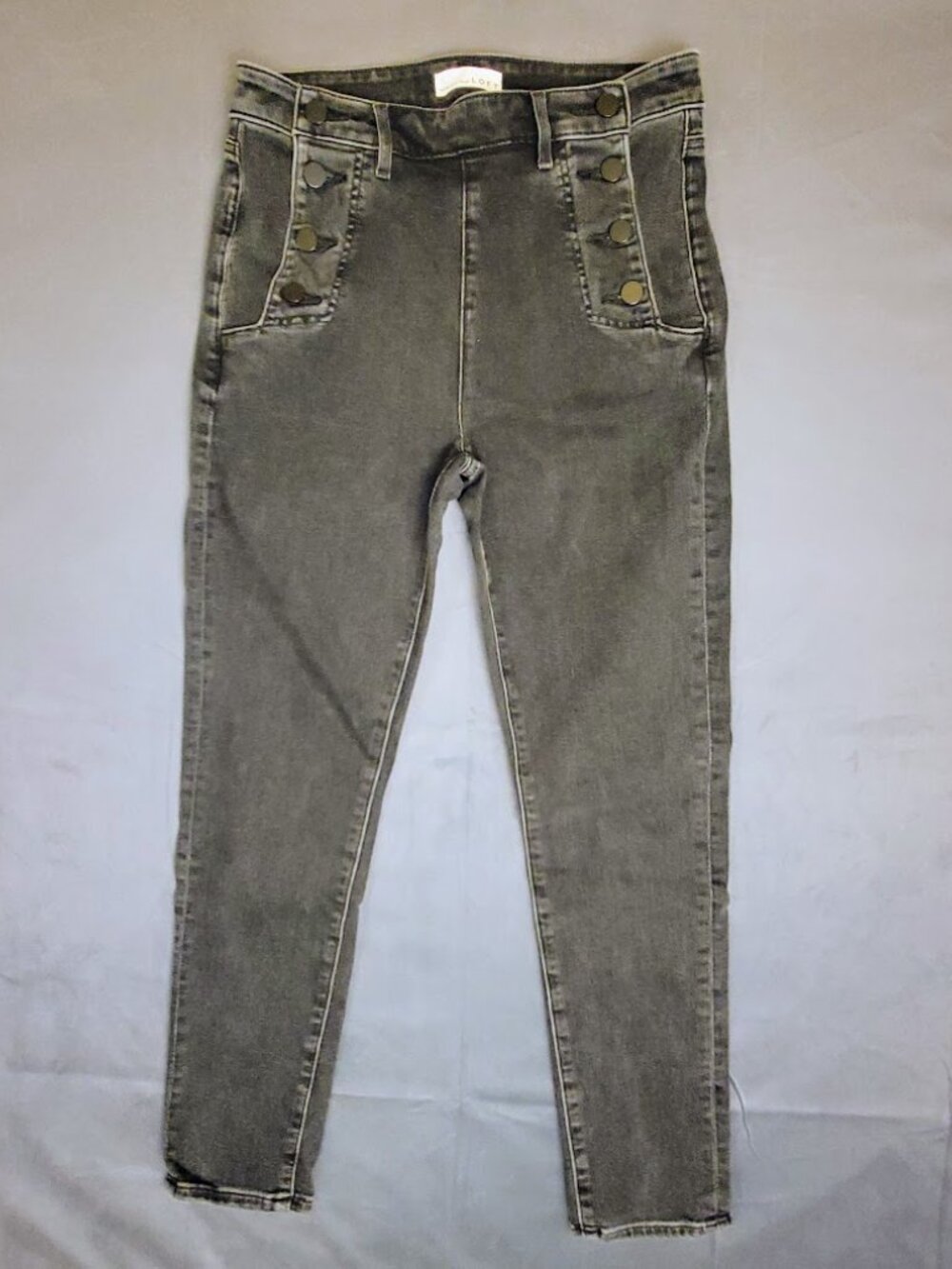 LOFT Black Skinny Jeans High Rise Double Button Front Size 29/8